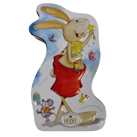 Heidel Confiserie Decorative Embossed Bunny Rabbit German Chocolate Tin - Picture 1 of 6